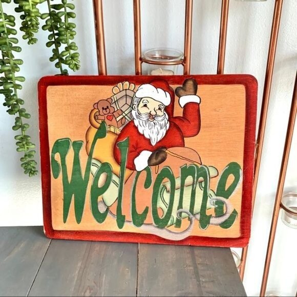 Vintage Shine Co Christmas Santa Claus Welcome Sign Holiday Decor Gift Idea - Picture 1 of 8